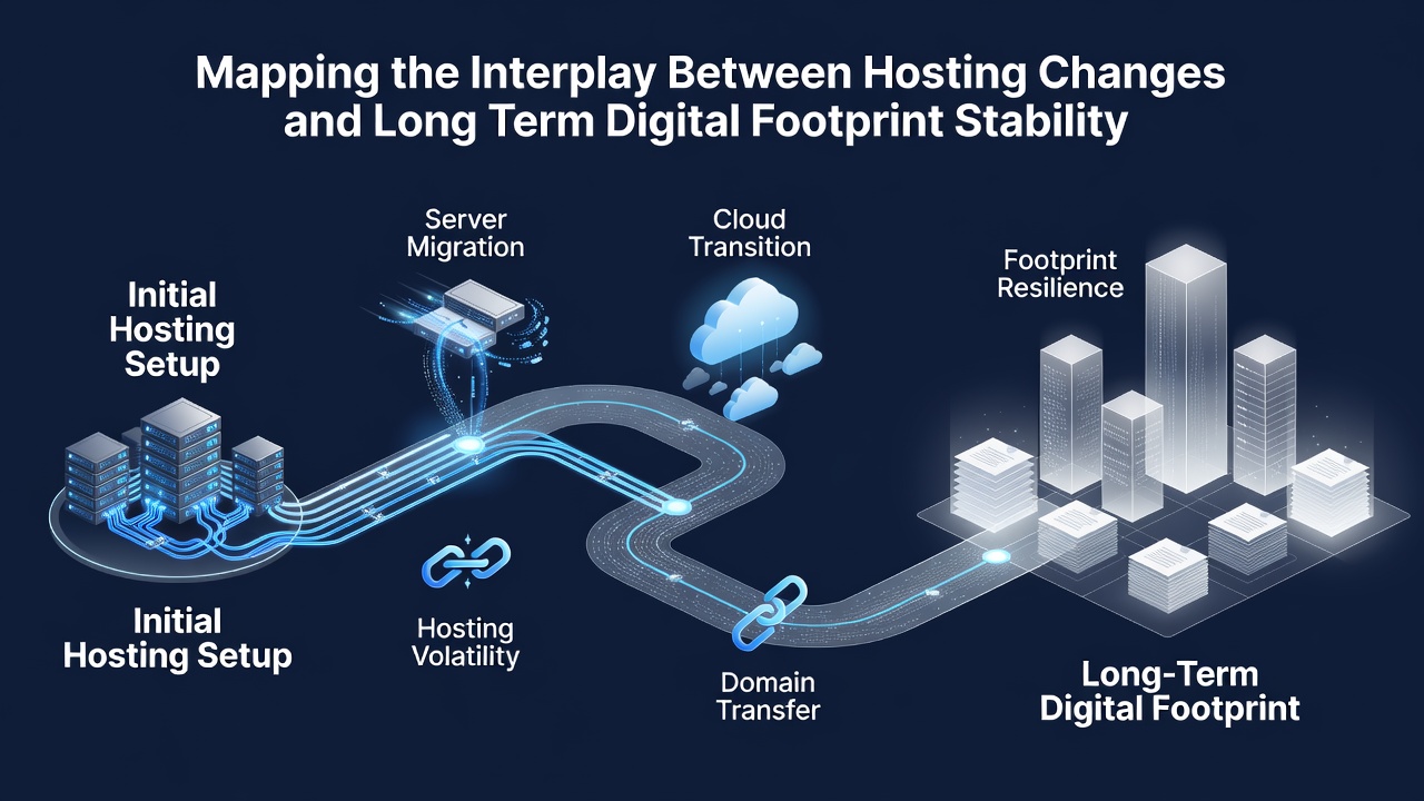 Timeline graphic illustrating hosting change events alongside footprint metric changes from 2023 through projected 2026 updates